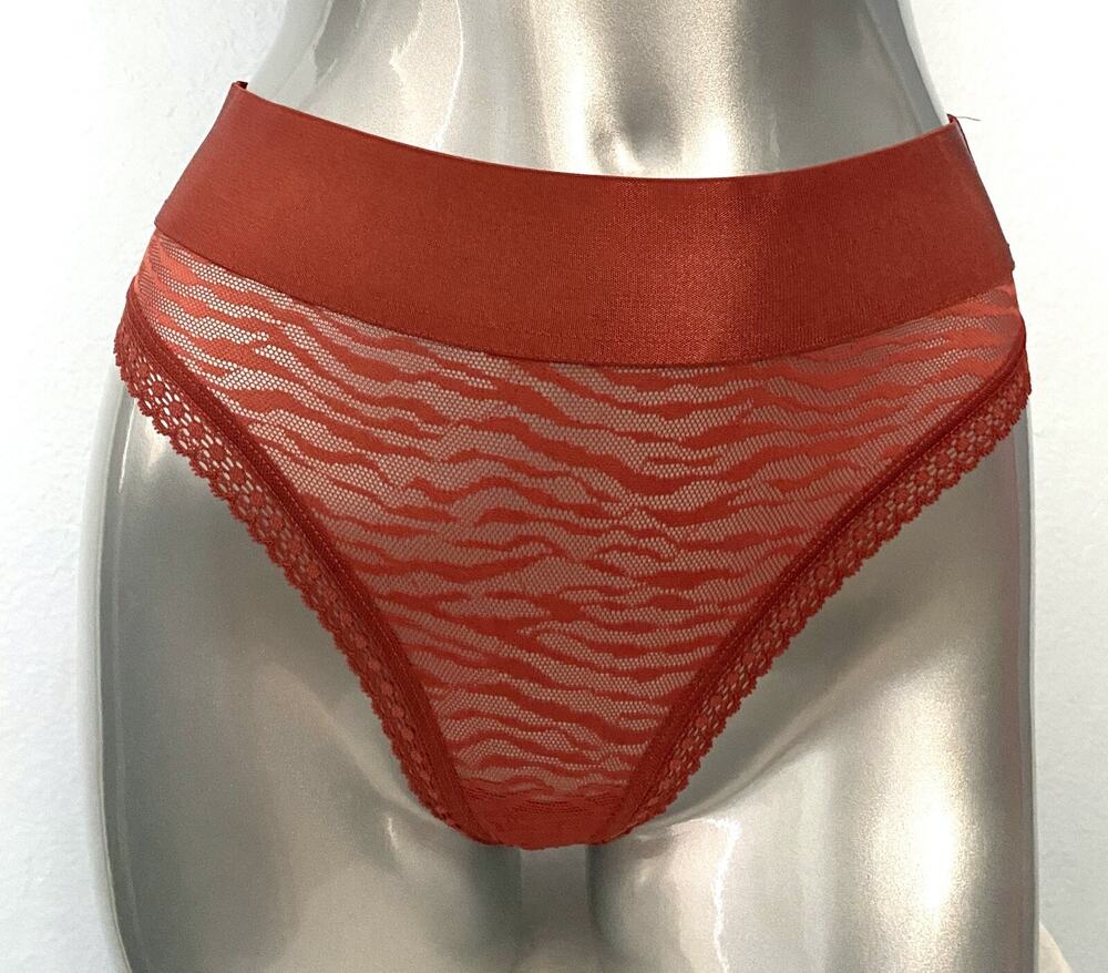 Victoria's Secret Cheeky Panty Zebra Sheer Lace Rich Chestnut High Leg Small